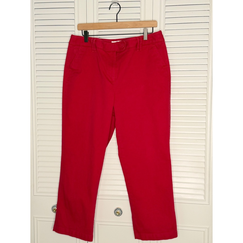 Talbots Stretch Womens 14 Red Cotton Chino Crop Pants Straight Leg